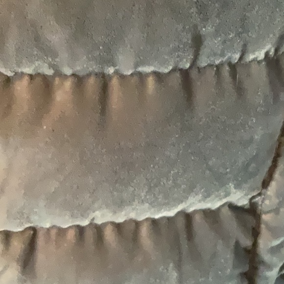 Puffy vest -color is iridescent gray/dark taupe velour feel. Size L. - Picture 2 of 10